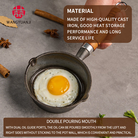 WANGYUANJI 5.11-Inch Cast Iron Sauce Pan - Mini Frying Pan & 9oz Melting Pot for Heating Milk, Oil, Butter, and Chocolate