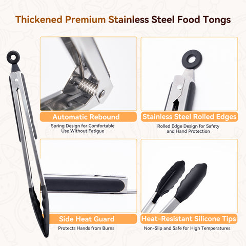 WANGYUANJI 13.4-Inch Stainless Steel Food Tongs with Silicone Tips, Locking BBQ Tongs for Cooking, Grilling, Salad, and Steak – Heat Resistant, Non-Slip Grip, Dishwasher Safe